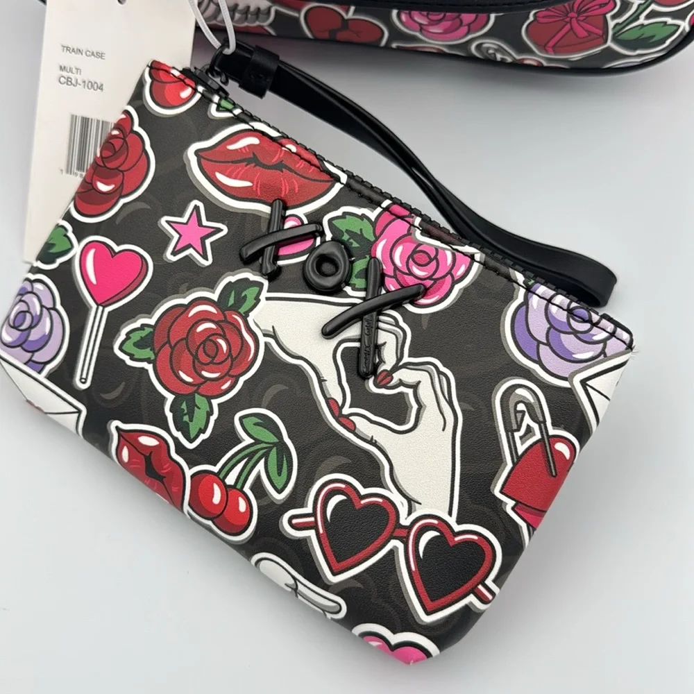 Betsey Johnson Hearts Roses Train Case + Wristlet‎ NWT Y2K Travel